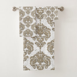 Conjunto De Toalhas Saco de Estopa Rústico & Damasco Glam Real Branco