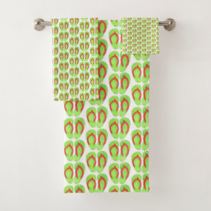 Conjunto De Toalhas Sacudir Laranja Verde Sandals Flotilha Praia Verão