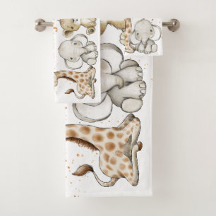 Conjunto De Toalhas Safari Bebês com Nome Bath Towel Set
