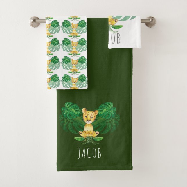 Conjunto De Toalhas Safari de Ilustração Personalizada de Leão (Insitu)