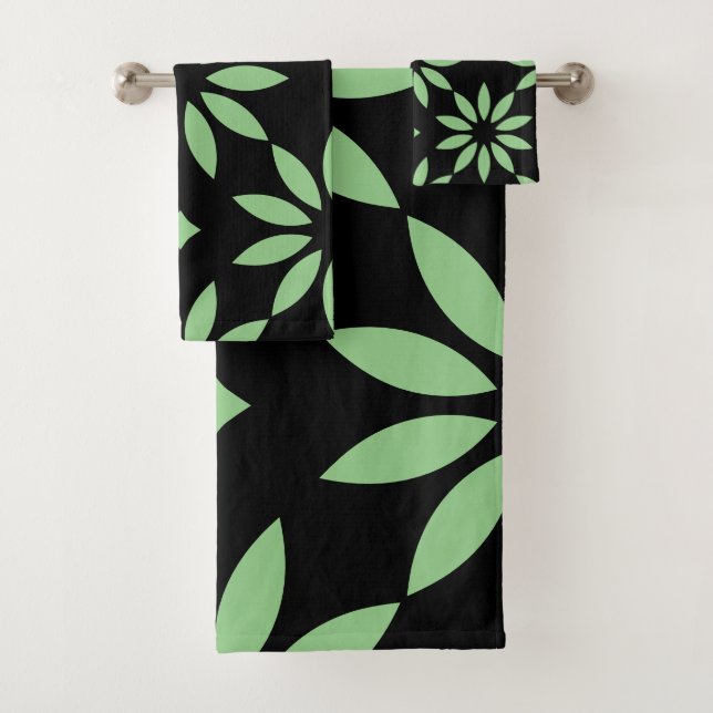 Conjunto De Toalhas Sage e Black Green Big Flowers (Insitu)