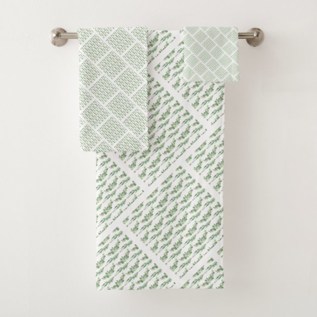 CONJUNTO DE TOALHAS SAGE EUCALYPTUS GRID PATTERN BATHROOM TOWEL SET (Insitu)