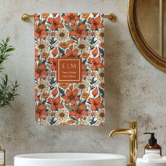 Conjunto De Toalhas Sage Fall Florals Olive Terracotta Custom Towels