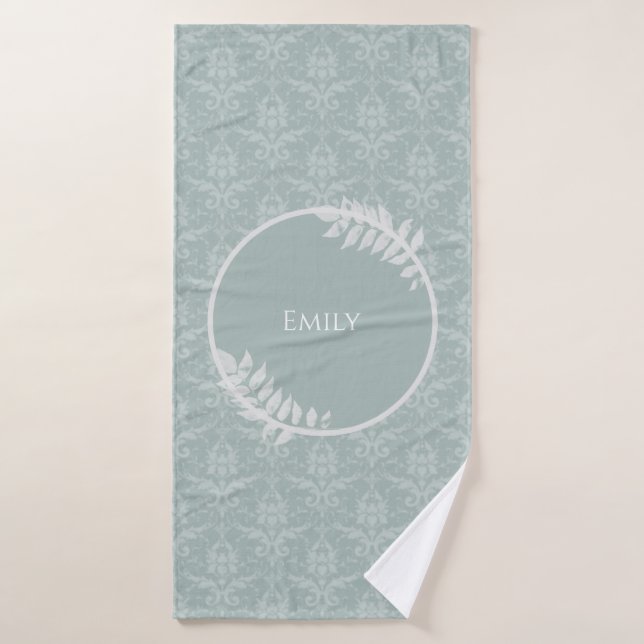 Conjunto De Toalhas Sage Green Elegant Damask Personalizado (Toalha de Banho)