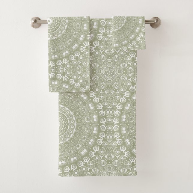 Conjunto De Toalhas Sage Green Mandala Patterno (Insitu)