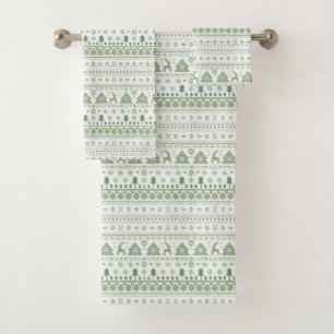 Conjunto De Toalhas Sage Green Scandinávia Nordic Winter Christmas