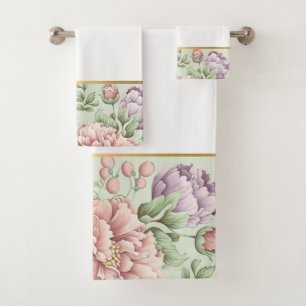 CONJUNTO DE TOALHAS SAGE VINTAGE FLORAL DOURADO BANTHROOM TOWEL SET