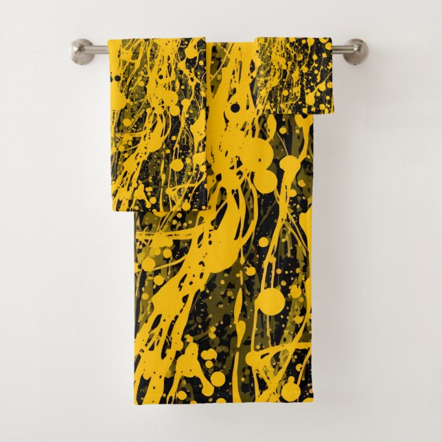 Conjunto De Toalhas Salpicos de tinta preta e amarela (Insitu)
