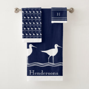 Conjunto De Toalhas Sandppers Brancos Marinhos, Azuis, Monogramas, Ba 
