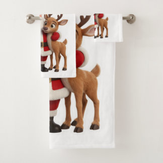 Conjunto De Toalhas Santa Claus and Rudolph Cartoon