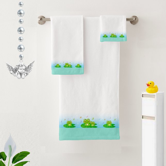 Conjunto De Toalhas Sapos Felizes Engraçados Fofos em Branco e Turques (Criador carregado)