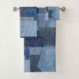 Conjunto De Toalhas Sarja de Nimes azul Shibori dos retalhos de Boro