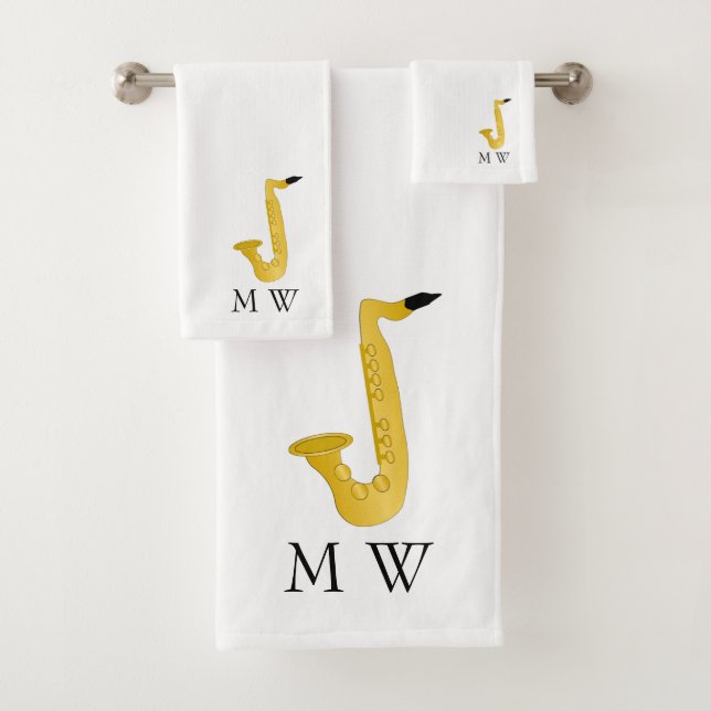 Conjunto De Toalhas Saxophone Design Monogrammed (Insitu)