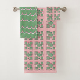 Conjunto De Toalhas Scallop and Checkered Pink Bath Towel Set