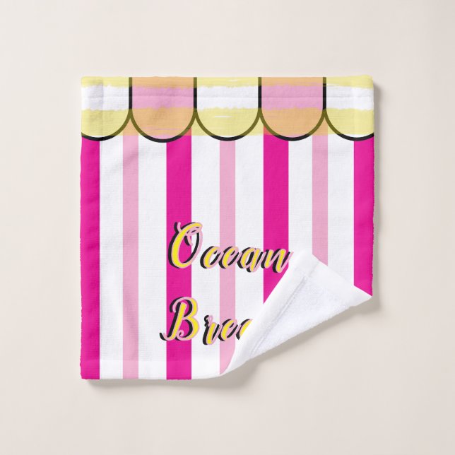 Conjunto De Toalhas Scalloped Cabana Pink White Summer Stripes (Pano de lavar)