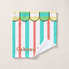Conjunto De Toalhas Scalloped Cabana Turquoise Coral White Stripes