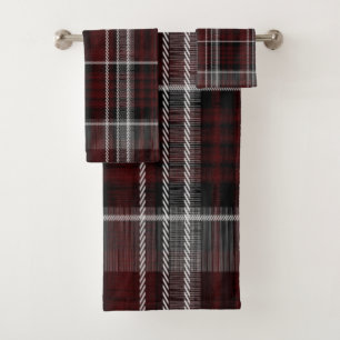 Conjunto De Toalhas Scotland Tartan Burgundy Cinza Celular