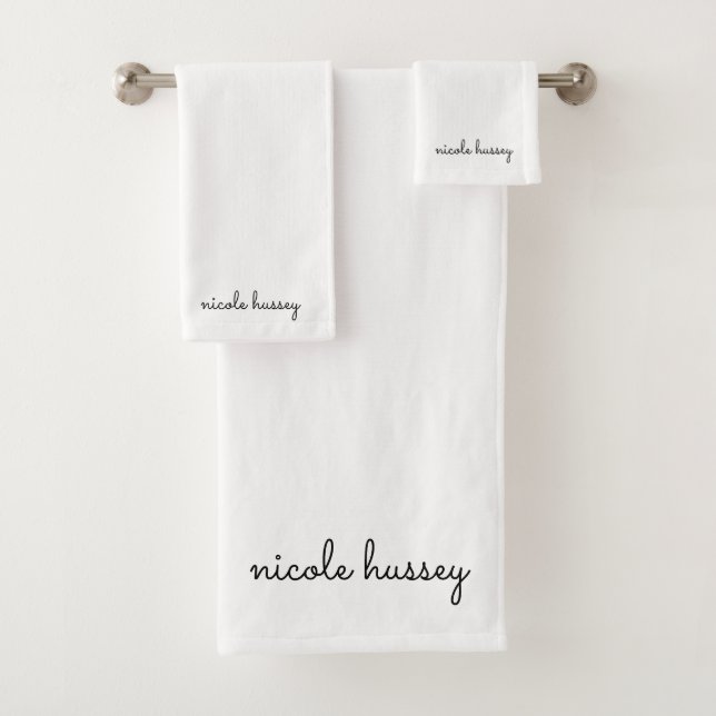 Conjunto De Toalhas Script Branco | Na moda Monograma Moderno Minimali (Insitu)