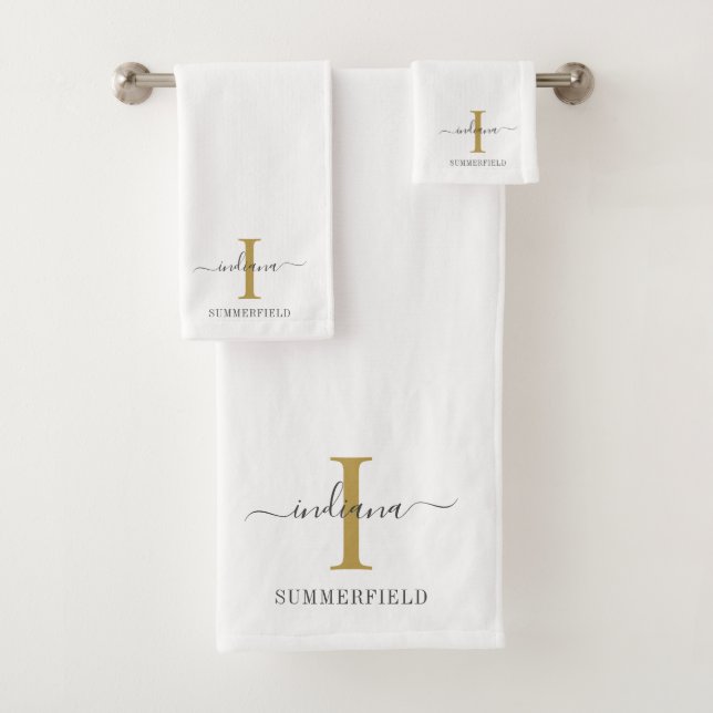Conjunto De Toalhas Script de Cinza Dourada Mínima Moderna do Nome do  (Insitu)