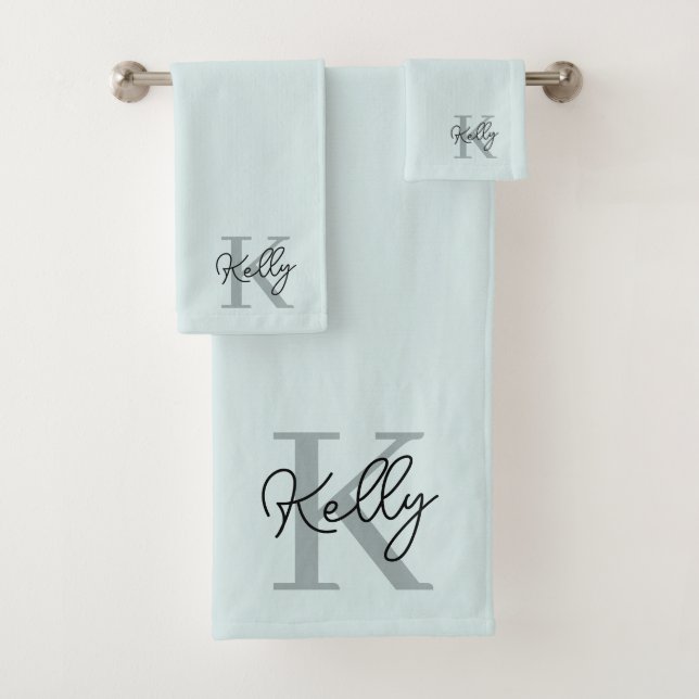 Conjunto De Toalhas Script de Monograma Azul Aqua Moderno (Insitu)