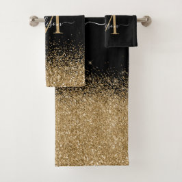 Conjunto De Toalhas Script de Monograma de Borda Largura Dourada Elega