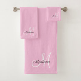 Conjunto De Toalhas Script de Monograma Elegante Rosa Moderno