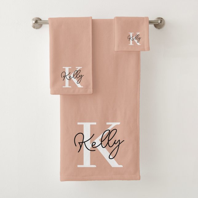 Conjunto De Toalhas Script de Monograma Rosa Blush Moderno (Insitu)