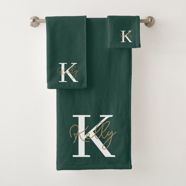 Conjunto De Toalhas Script de Monograma Verde Moderno Emerald (Insitu)