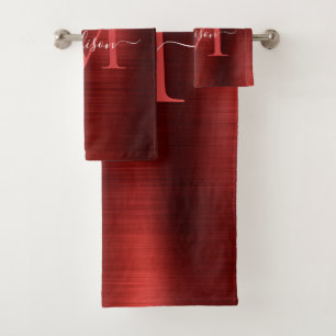 Conjunto De Toalhas Script de Monograma Vermelho Brugado Vermelho Mode
