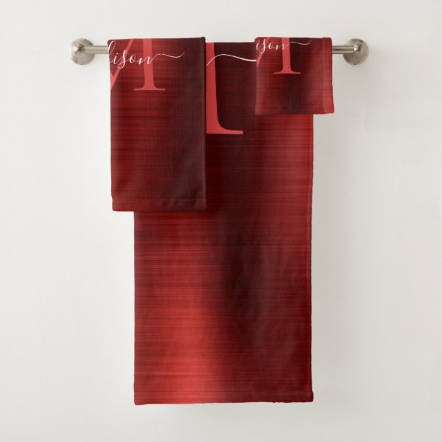 Conjunto De Toalhas Script de Monograma Vermelho Brugado Vermelho Mode (Insitu)