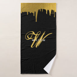 Conjunto De Toalhas Script de Vintage do Monograma Preto e Dourado Mod