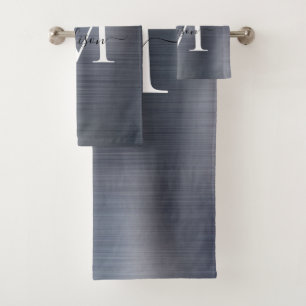 Conjunto De Toalhas Script Monograma De Cinza De Prata Elegante Escova