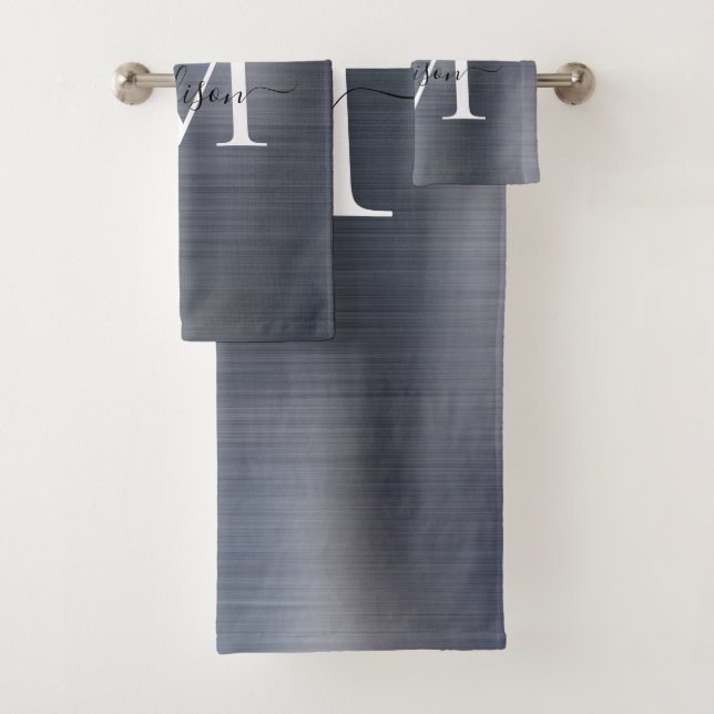 Conjunto De Toalhas Script Monograma De Cinza De Prata Elegante Escova (Insitu)