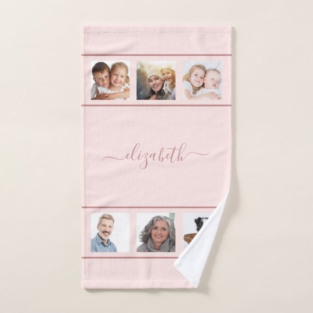 Conjunto De Toalhas script monograma de colagem personalizada de fotos (Toalha de mão)