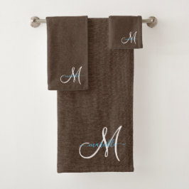 Conjunto De Toalhas Script Monograma Faux Linen Dark Brown