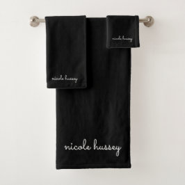 Conjunto De Toalhas Script Preto | Na moda Monograma Moderno Minimalis