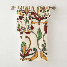 Conjunto De Toalhas Seamless floral pattern with red and yellow 