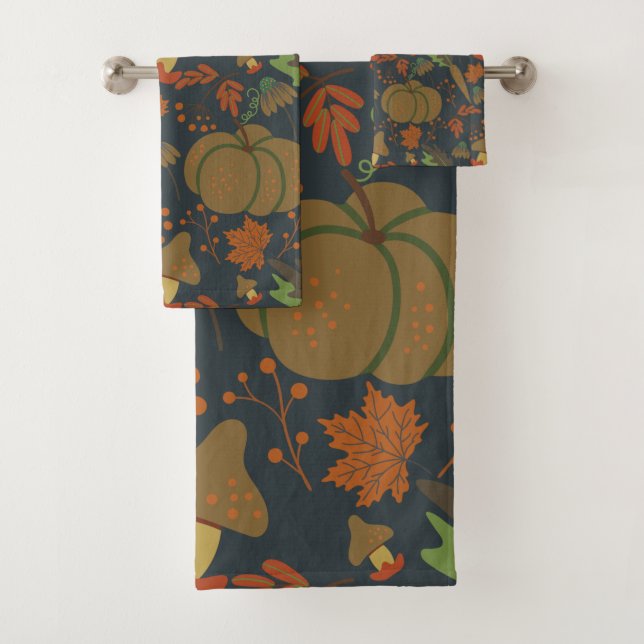 Conjunto De Toalhas Seamless pattern Pumpkin & carrot dark background (Insitu)