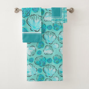 Conjunto De Toalhas Seashell decorativo do verde azul do mar