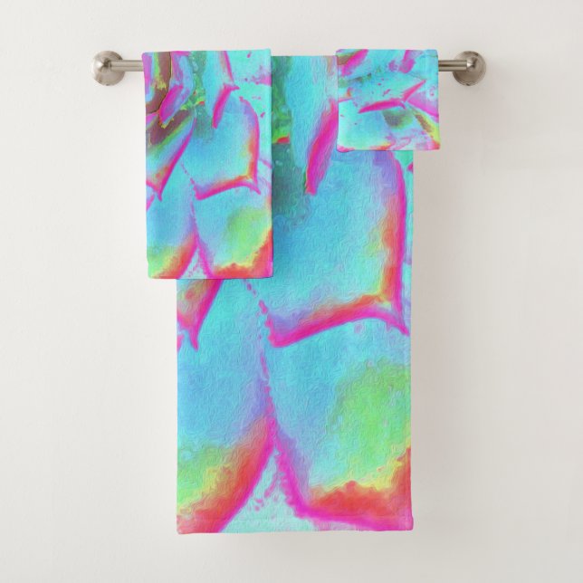 Conjunto De Toalhas Sedum Rosette Quente Rosa e Azul Suculente (Insitu)