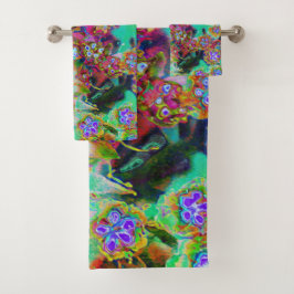 Conjunto De Toalhas Sedum Roxo Groovy Abstrato Psicodélico