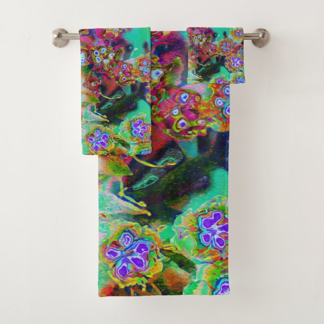 Conjunto De Toalhas Sedum Roxo Groovy Abstrato Psicodélico (Insitu)