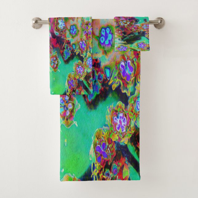 Conjunto De Toalhas Sedum Roxo Psicodélico Abstrato Groovy (Insitu)