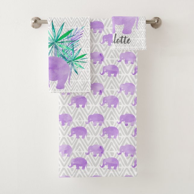 Conjunto De Toalhas Selva de Elefante de Aquarela Tropical Personalizá (Insitu)