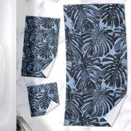 Conjunto De Toalhas Selva tropical deixa azul escuro moderno