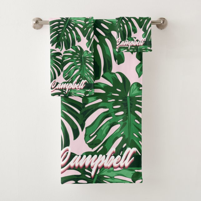 Conjunto De Toalhas Selva Verde Tropical Rosa Midinha Sobra Nome (Insitu)