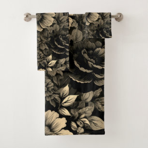 Conjunto De Toalhas Sepia Tone Vintage Impressão Floral