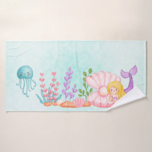 Conjunto De Toalhas Sereia Coca Sob Aquarela Marinha