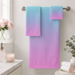 Conjunto De Toalhas Sereia coloração gradiente rosa púrpura aqua ombre