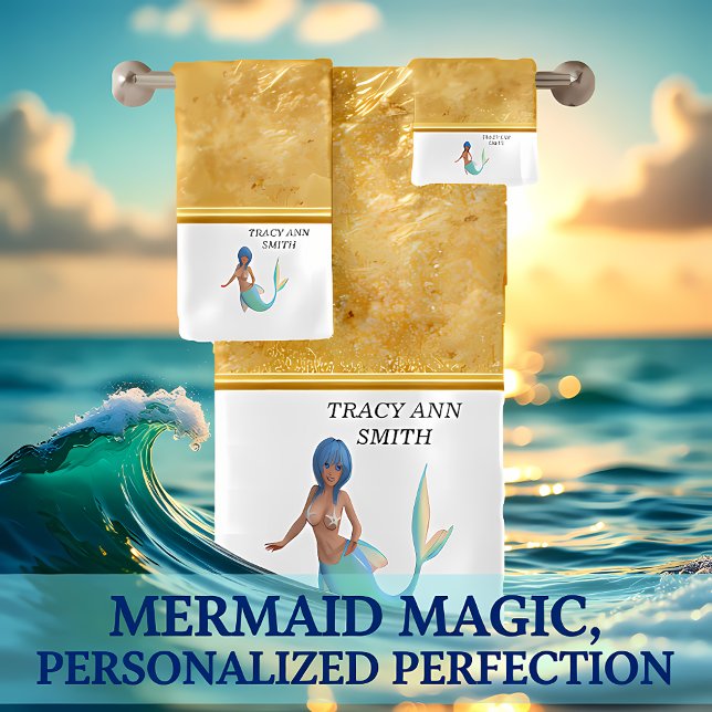 Conjunto De Toalhas Sereia com cabelo e cauda turquesa (Criador carregado)